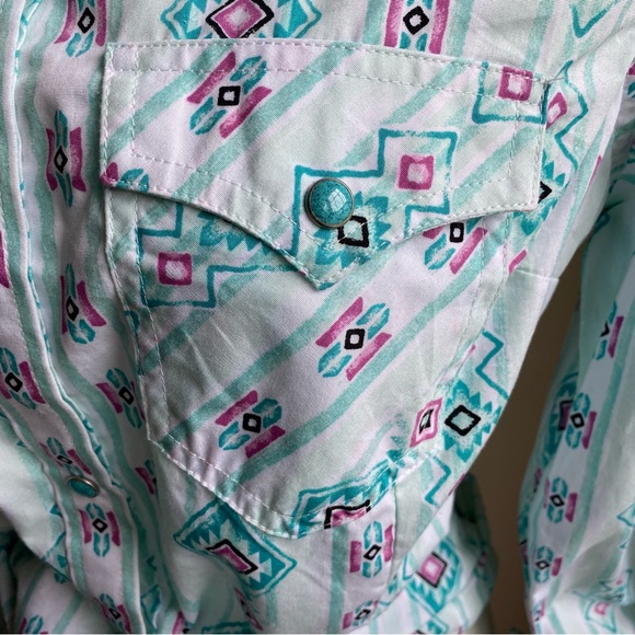 Wrangler Retro Western Curved Yoke Turquoise Snap Down Shirt - Picture 8 of 16